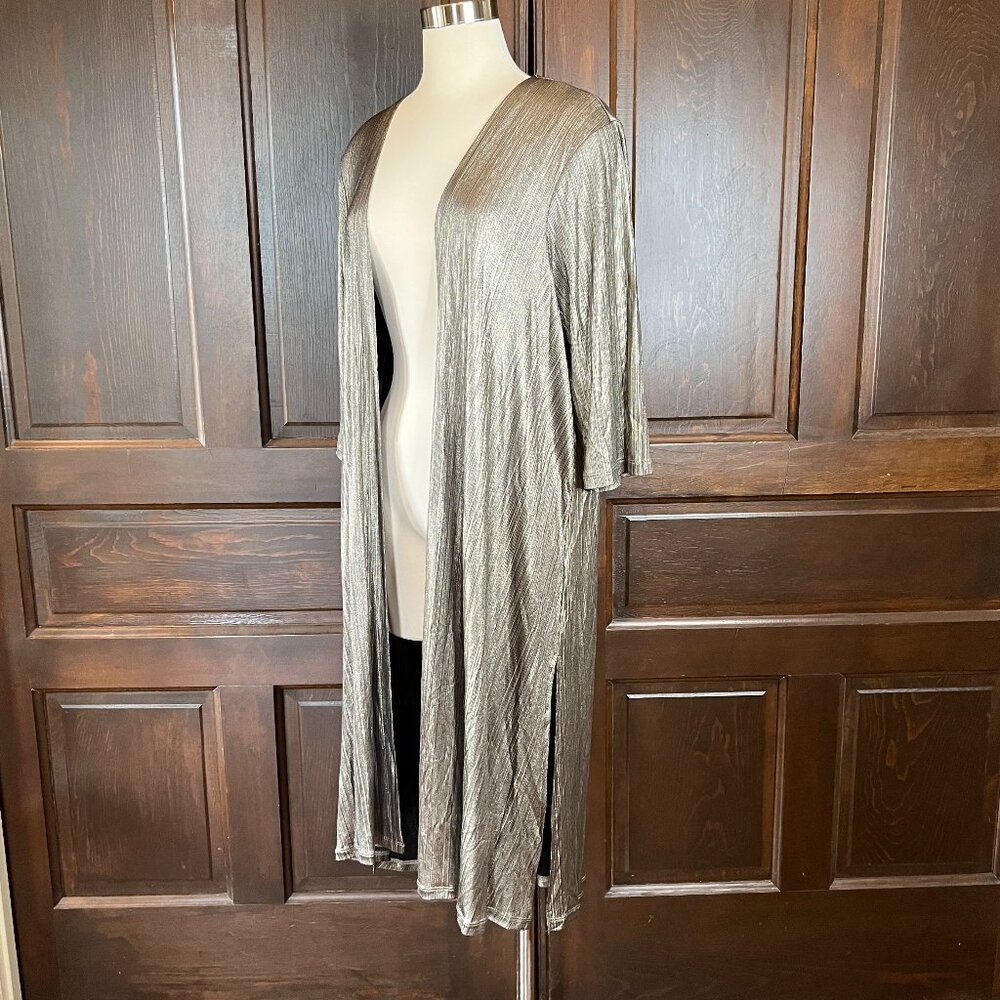 NWT Torrid 2 2X 18-20 Gold Kimono Cardigan Duster Long Open Top Metallic Ribbed